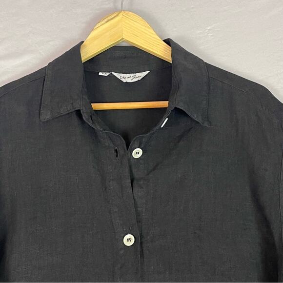 Liz and Jane Black Linen Tunic Womens 0X Lagenlook Relaxed Coastal Button Down - Picture 2 of 10
